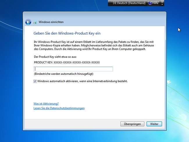 Während der Installation von Windows 7 64-Bit könnt ihr den 32-Bit-Key eingeben, um das Betriebssystem zu aktivieren.