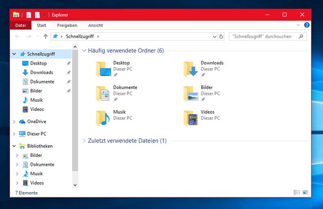 Der Windows-Explorer mit roter Titelleiste.