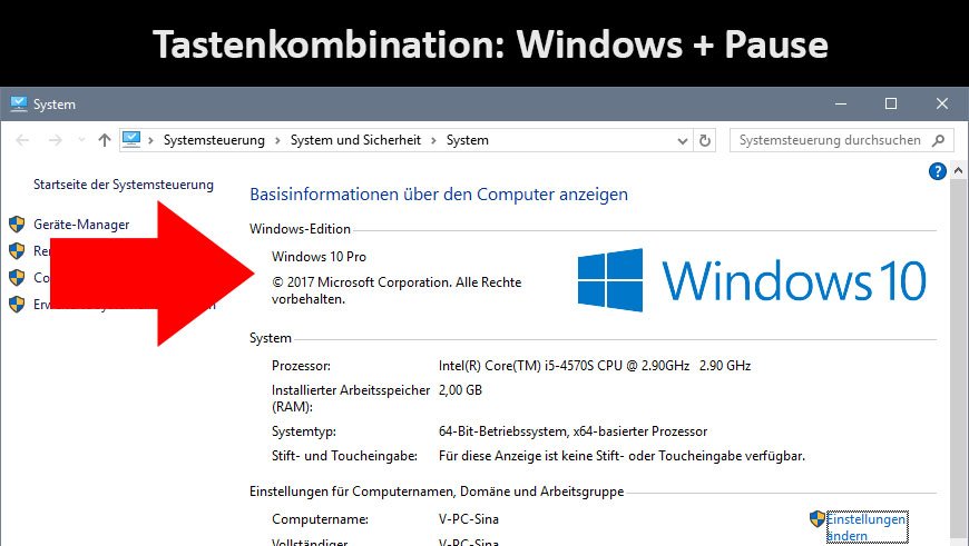 Mit „Windows + Pause“ seht ihr sofort, welche Windows-Version installiert ist