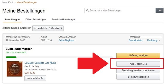 Amazon Artikel Stornieren