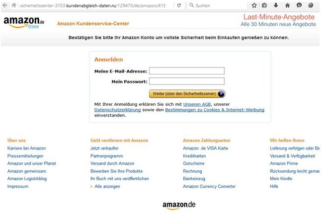 Amazon Phishing Daten eingeben