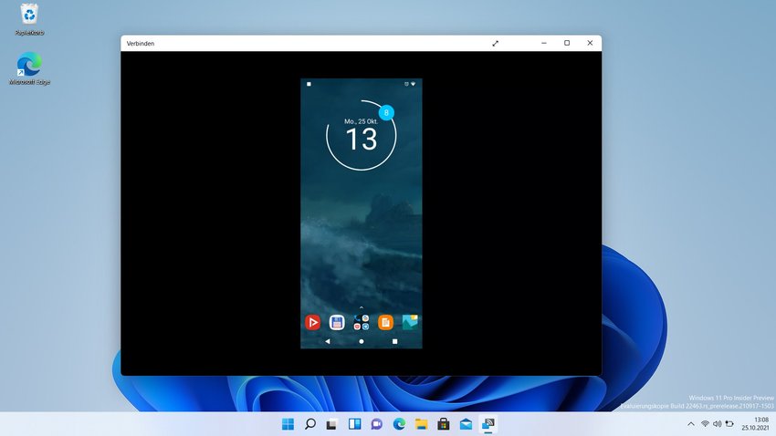 Windows zeigt den Bildschirminhalt des Handys an. Bild: GIGA