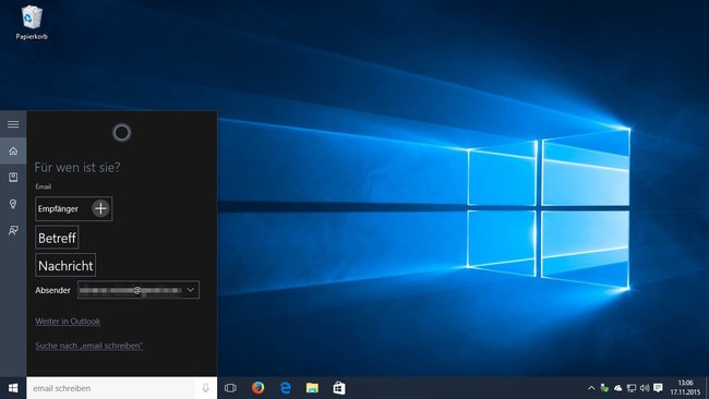 Ihr diktiert Cortana den Empfänger, den Betreff und die Nachricht der E-Mail.