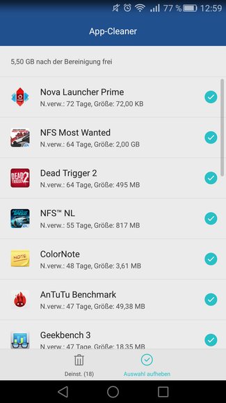 Huawei Mate S Speicher App Cleaner