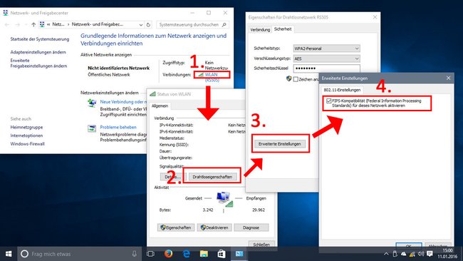 Windows 10: So aktiviert ihr die FIPS-Kompatibilität für euer Netzwerk. (Bildquelle: GIGA)