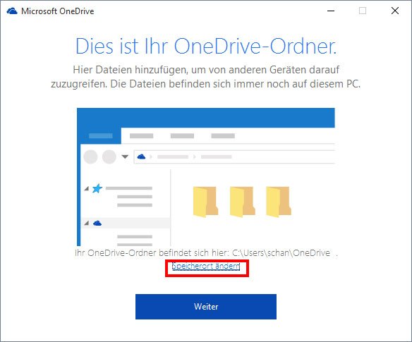 Windows 10: Hier wählt ihr den Speicherort des OneDrive-Ordners.