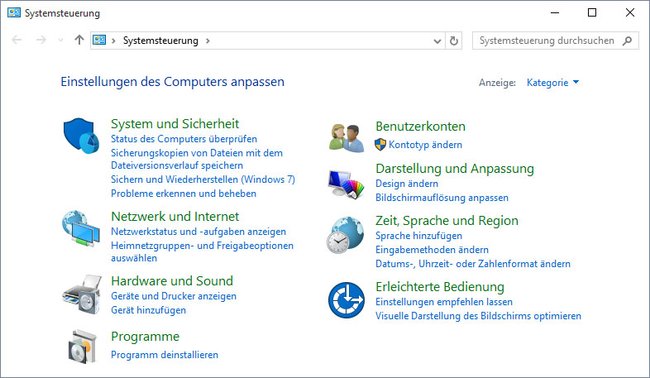 Windows 10: Die Systemsteuerung gibt es auch noch für Einstellungen.