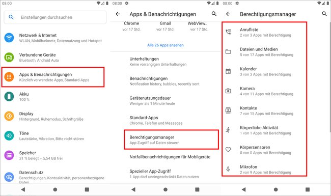 So gelangt ihr zu den App-Berechtigungen. Bild: GIGA