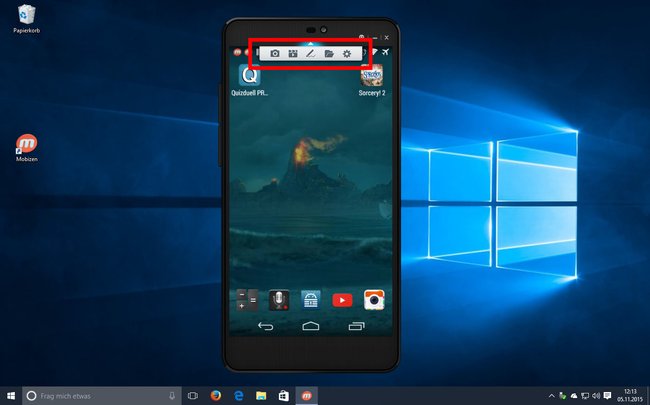 Mobizen: Über das kleine Menü könnt ihr den Android-Bildschirm am PC aufnehmen. Bild: GIGA