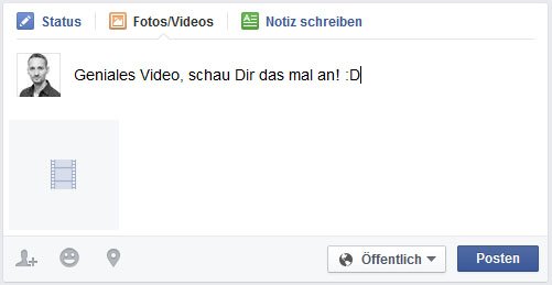 Facebook: Nach Auswahl des Videos könnt ihr einen Text dazu schreiben und es posten.