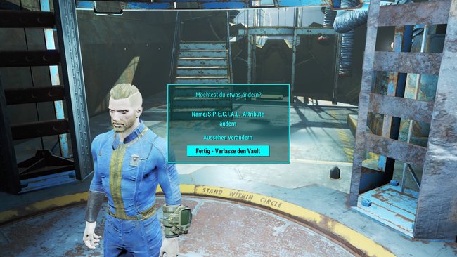 Vor Verlassen des Vaults dürft ihr noch einmal bei Bedarf Namen, Aussehen und Attributspunkteverteilung ändern (Bildquelle: Screenshot und Bearbeitung GIGA).
