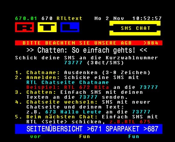 Anleitung RTL SMS Chat aus dem Teletext