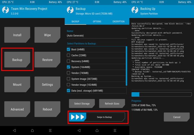 TWRP sichert das gesamte Smartphone in einem Durchgang als Voll-Backup. (Bildquelle: GIGA)