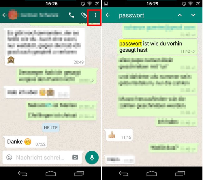 WhatsApp: in einzelnen Chats öffnet ihr die Suche über die drei Punkte. (Bildquelle: GIGA)