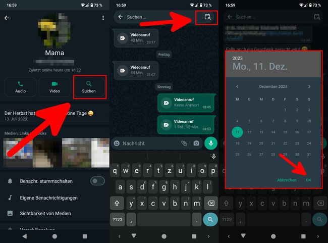So sucht ihr in WhatsApp nach Text eines bestimmten Datums. (Bildquelle: GIGA)