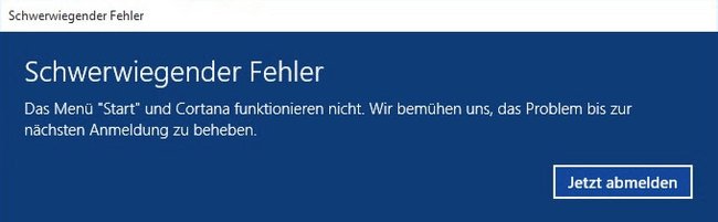Der Fehler erscheint manchmal in Windows 10: Das Menü "Start" und Cortana funktionieren nicht.