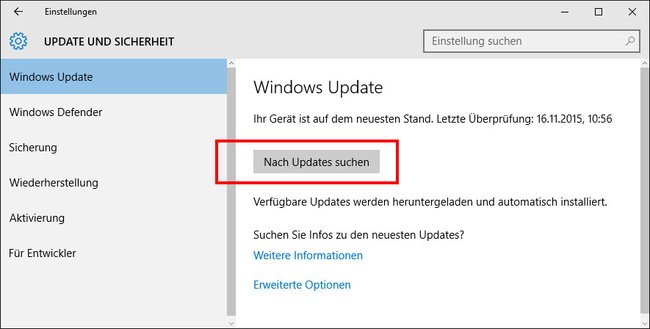 Windows 10: Hier sucht ihr nach Updates.