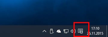 Windows 10: Die Ruhezeiten sind aktiviert. Ihr seht es am Symbol des Info-Centers.