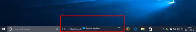 Windows 10: Die Schnellstartleiste (Quick Launch) ist aktiviert, sieht aber noch nicht schön aus.