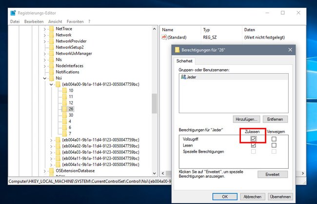 Windows 10: Das Aktivieren des Vollzugriffs kann hier zur Lösung von WLAN-Problemen beitragen. (Bildquelle: GIGA)