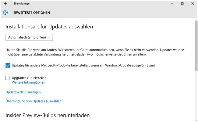 Windows 10: In den Update-Einstellungen könnt ihr Updates zurückstellen.