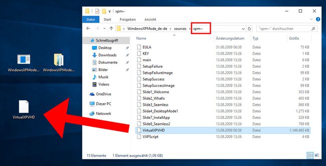 Windows 10: Aus dem Ordner xpm~ braucht ihr nur die Datei VirtualXPVHD.