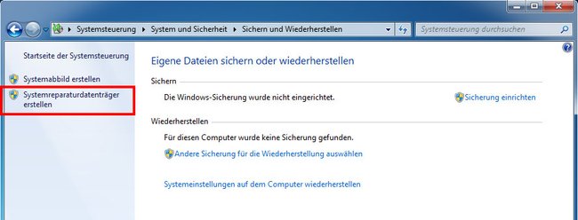 Windows 7: Hier erstellt ihr eine Recovery-CD. (Bildquelle: GIGA)