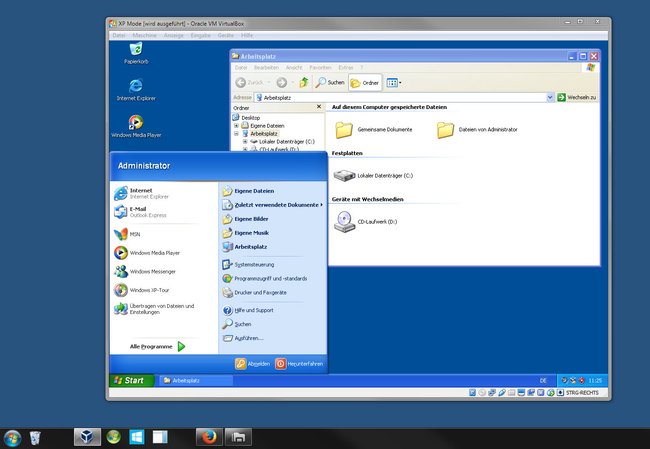 Windows XP läuft in einem Virtualbox-Fenster.