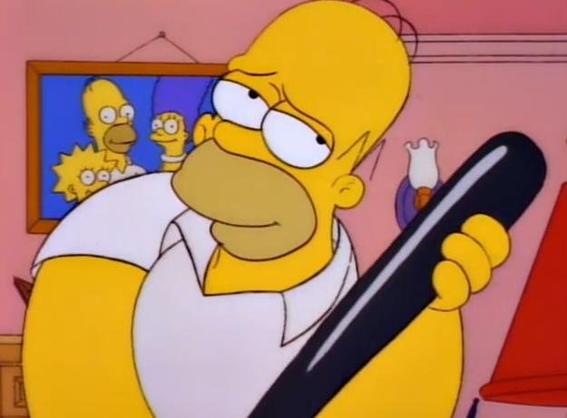 Homer Simpson mit Knüppel in der Episode Das Schlangennest