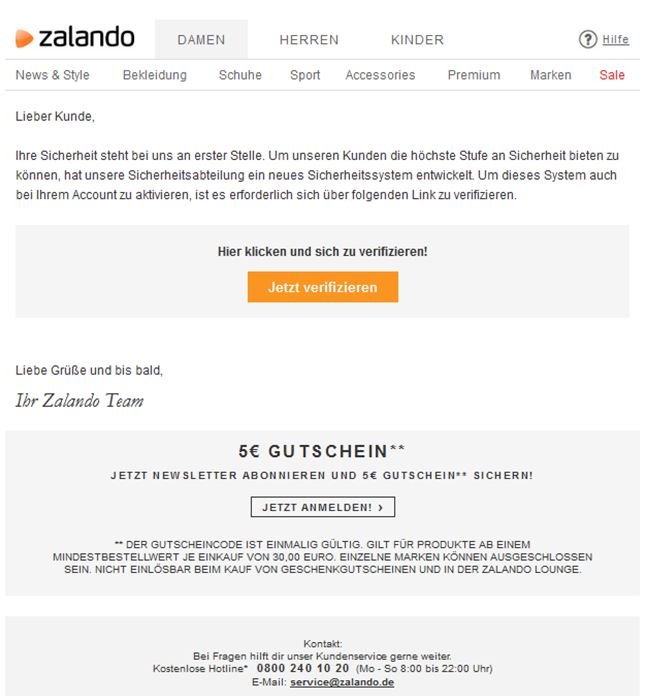 Phishing Mail Zalando
