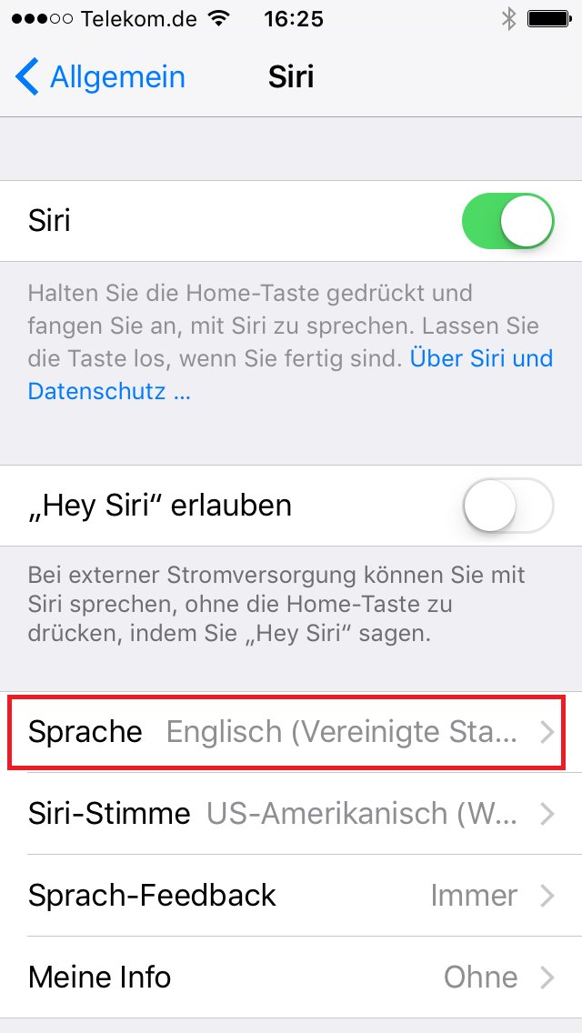 Siri Spracheinstellungen