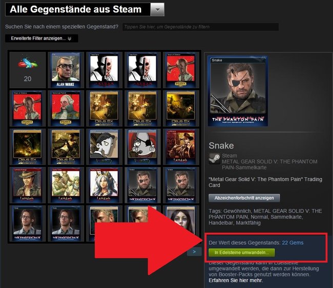 Steam Gems umwandeln