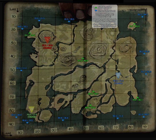 Auf dier Karte sind alle Höhlen von ARK: Survival Evolved verzeichnet