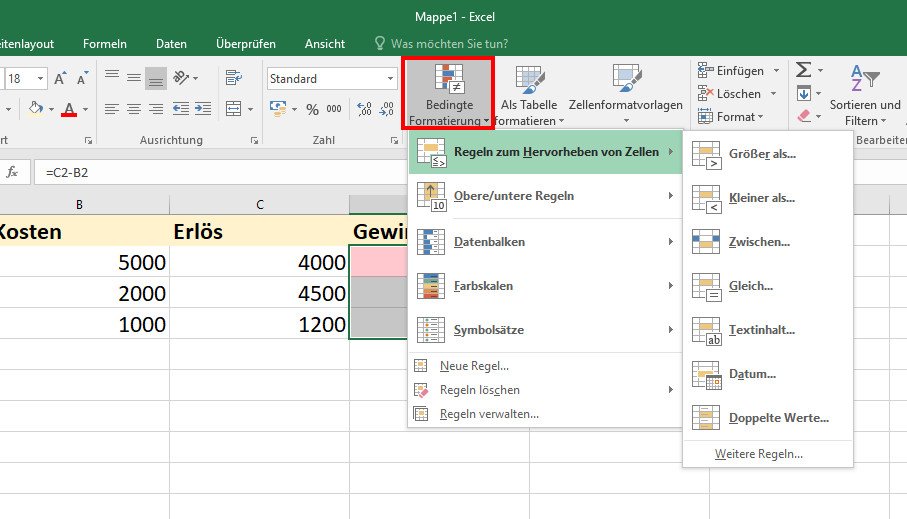 Excel Bedingte Formatierung auf Zellen anwenden so geht