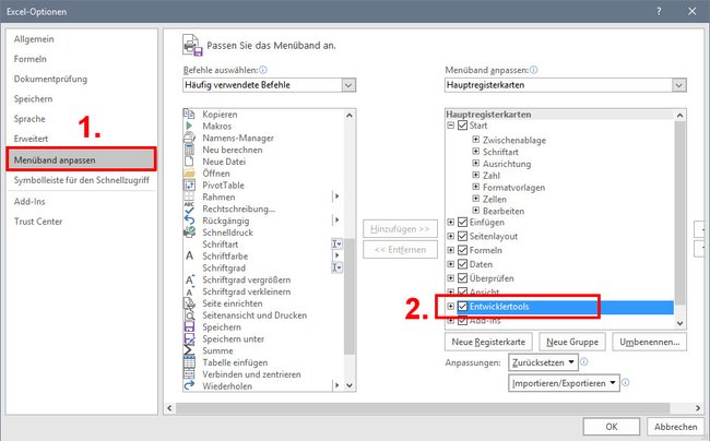 So aktiviert ihr die nötigen Entwicklertools in Excel. Bild: GIGA