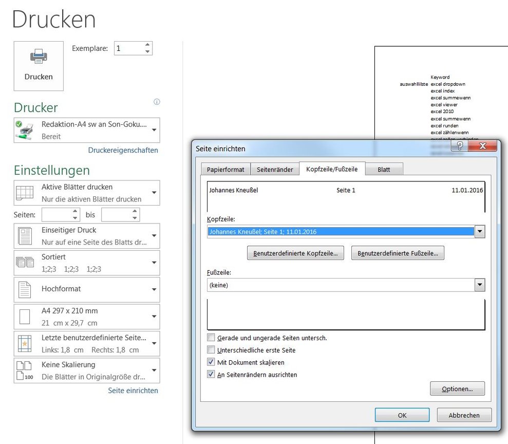 Excel Kopf und Fußzeile einfügen, bearbeiten und löschen So gehts