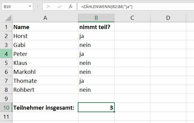 „ZÄHLENWENN“ zählt die Zelle nur, wenn der Inhalt bestimmte Bedingungen erfüllt. Bild: GIGA