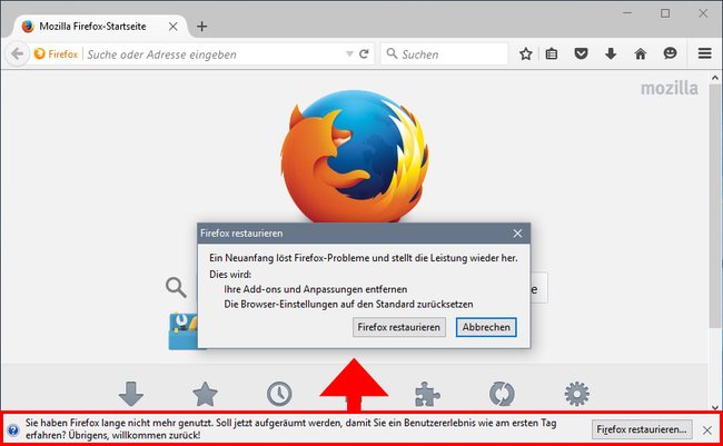 Diese Meldung seht ihr, wenn Firefox restauriert werden soll.