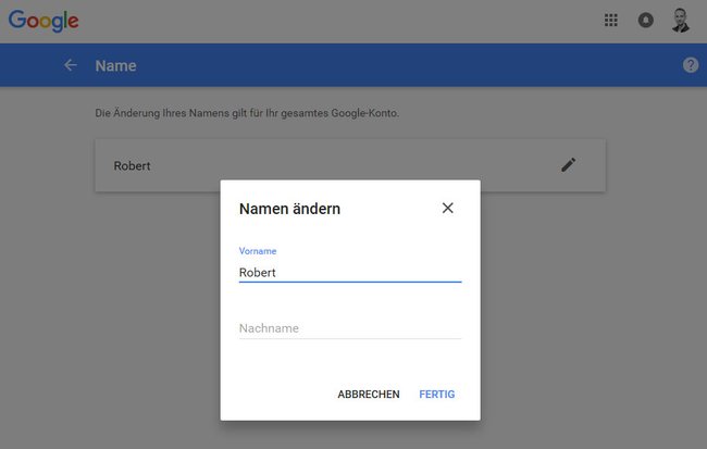 Hier ändert ihr euren Google-Namen.