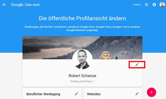 Google Plus: Die Änderung des Google-Plus-Namens findet ihr, wenn ihr auf das Stift-Symbol klickt. (Bildquelle: GIGA)