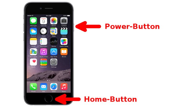 Home- und Power-Button beim iPhone 6. Bildquelle: Apple