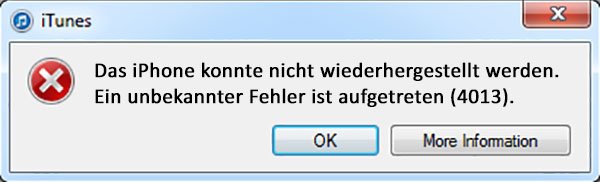Fehler 4013: Das iPhone konnte nicht wiederhergestellt werden.