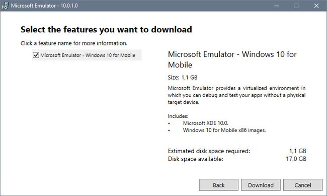 Der Download mit Windows 10 Mobile ist 1,1 GB groß.