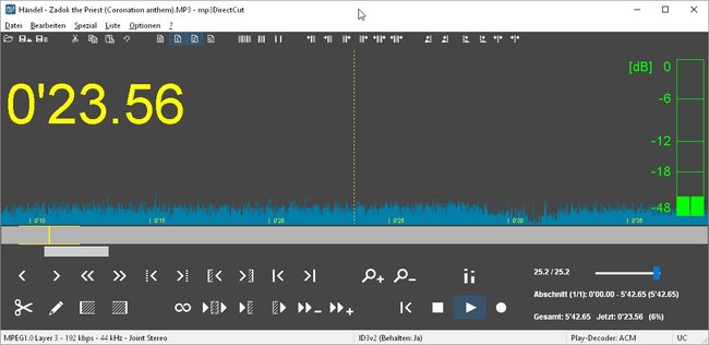 Screenshot der MP3-Schneidefunktion des Windows-Programms MP3DirectCut