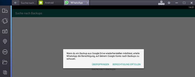 WhatsApp auf Windows 10: Stellt bei Bedarf ein Backup wieder her.