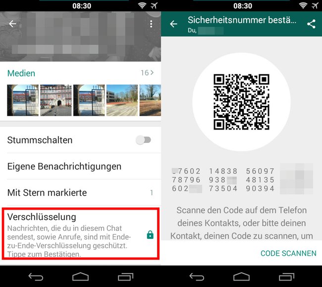 WhatsApp: Hier prüft ihr die Sicherheitsnummer eines Kontakts, wenn ihr eine Sicherheits-Benachrichtigung erhalten habt.