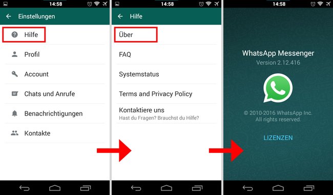 So findet ihr die installierte WhatsApp-Version.