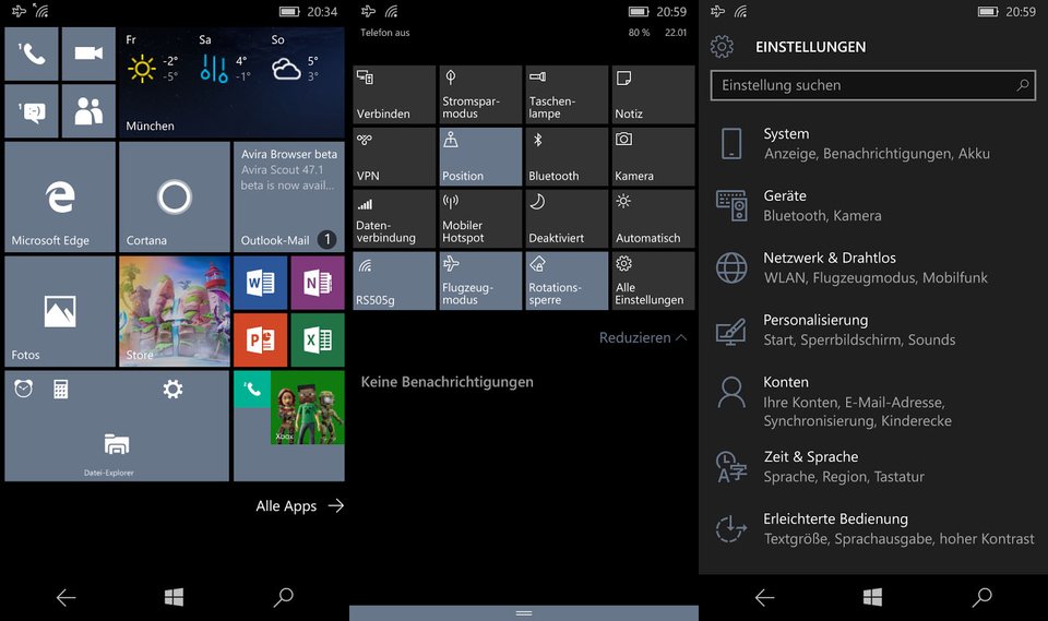 Windows 10 Mobile läuft auf dem Lumia 640 Dual SIM.