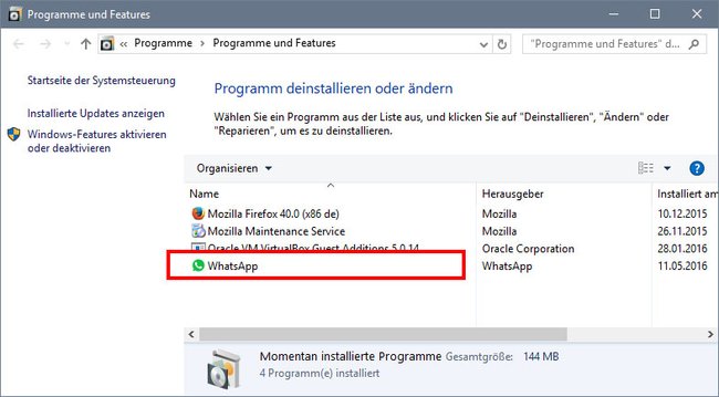 Windows 10: Hier könnt ihr WhatsApp deinstallieren.