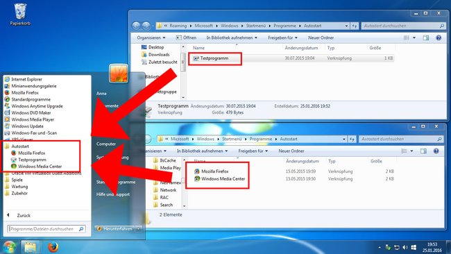 Windows 7 zeigt die Programme beider Autostart-Order im Startmenü unter "Autostart" an. (Bildquelle: GIGA)